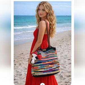 Handmade Crochet Striped Shoulder Bag With Mushroom 🍄 And Strawberry 🍓 Charm